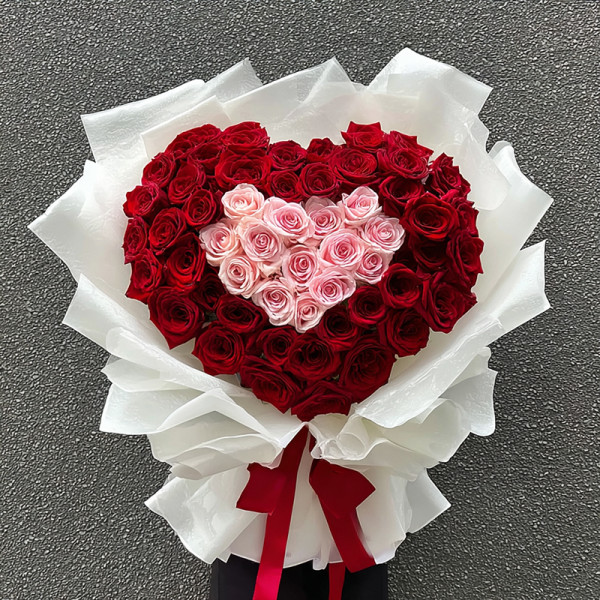 Heartfelt Embrace — Red and Pink Roses